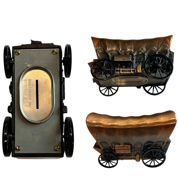 Vintage 1974 Covered Wagon Piggy Bank – Western Americana Coin Bank, Rustic - Picture 1 of 11